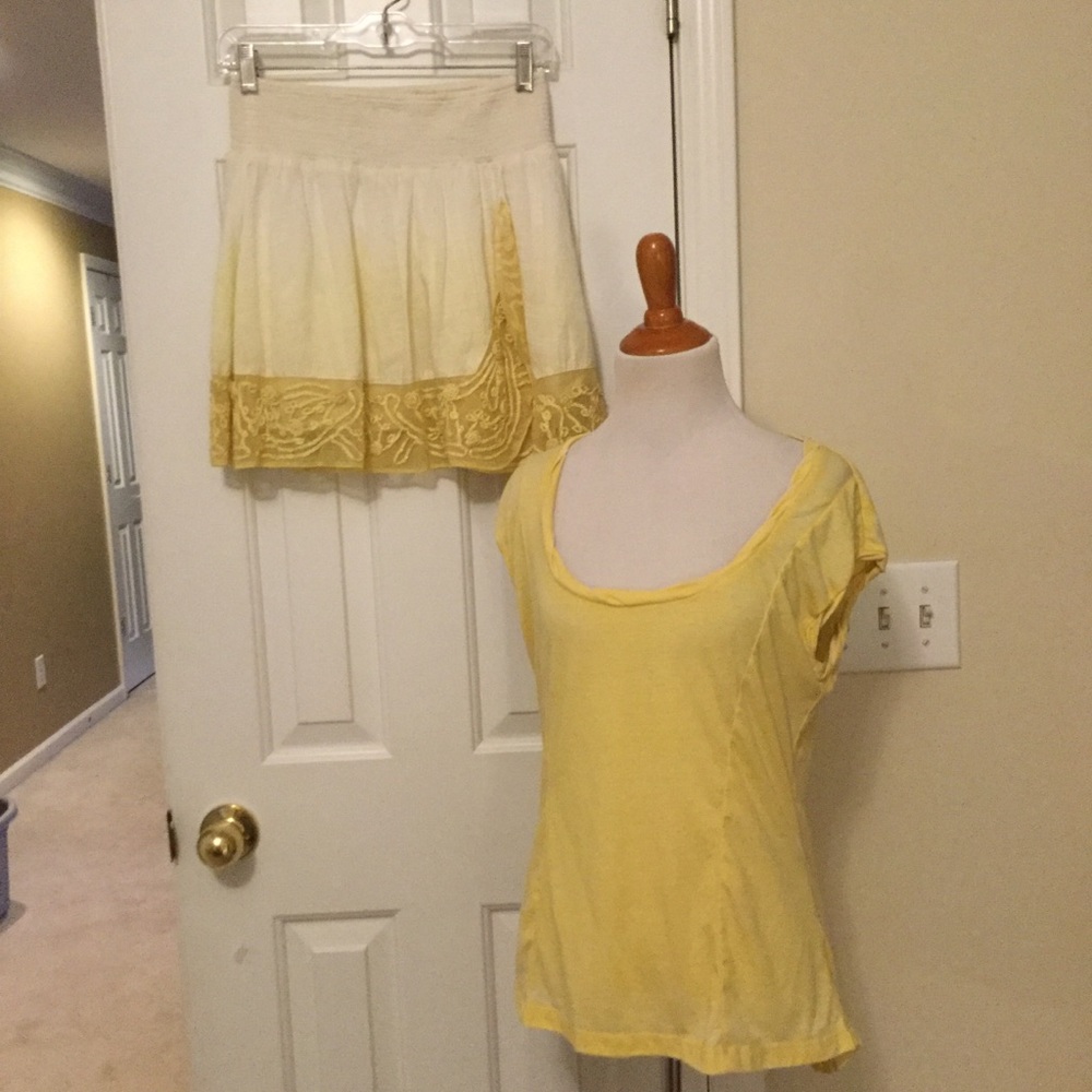 Free People yellow ombré skirt matching t shirt